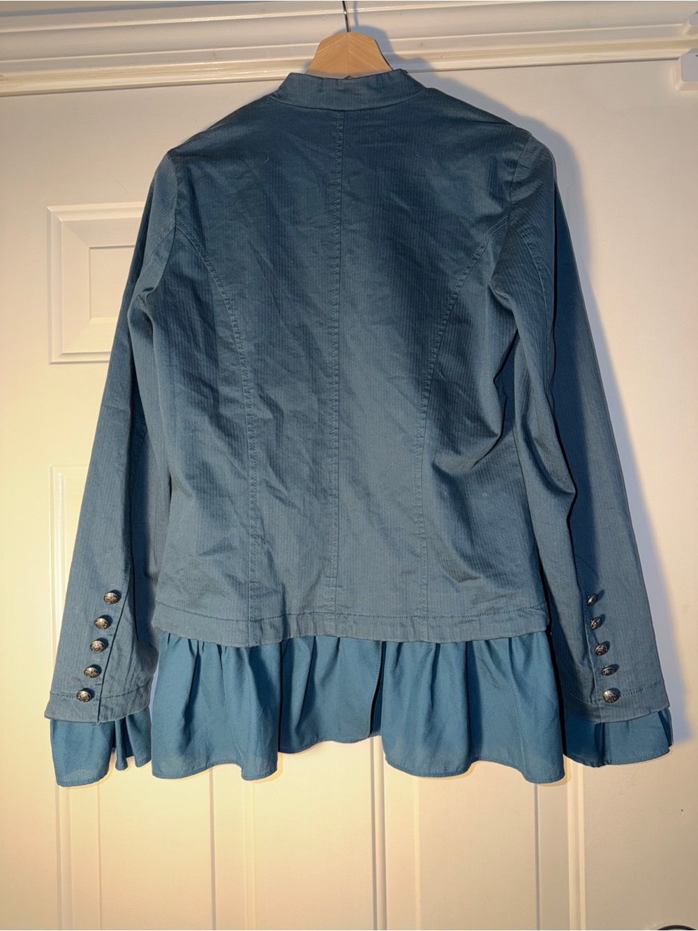 Free People Women's Teal Military Button Open Front Jacket. Sz S - Picture 4 of 7